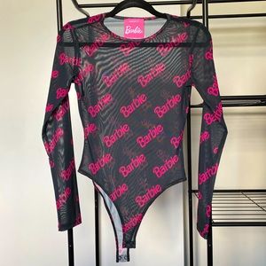 S Forever 21 Hot Pink & Black Mesh Barbie Bodysuit